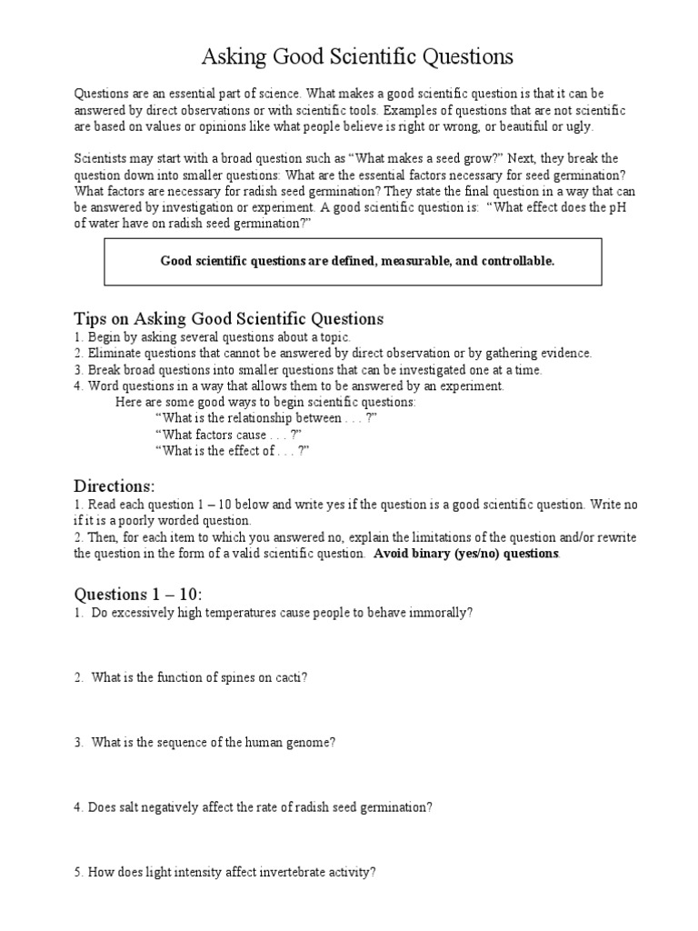 Asking Good Scientific Questions  PDF  Experiment  Cancer