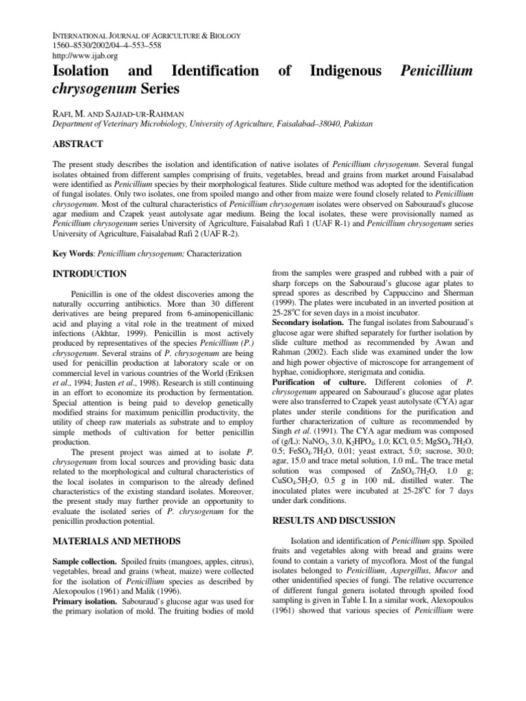 Chrysogenum Series: Isolation and Identification of Indigenous ...