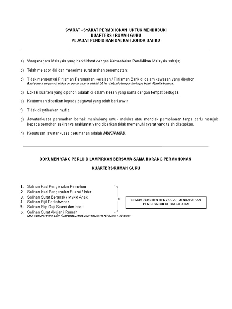 Surat Akuan Patuh Kepada Peraturan Menduduki Kuarters Lampiran E Johor
