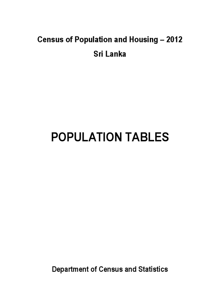 Population Tables Census of Population and Housing