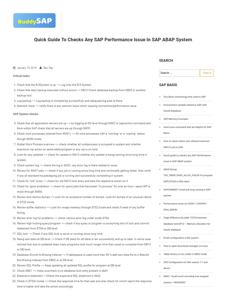 Quick Guide To Checks Any SAP Performance Issue in SAP ABAP System ...