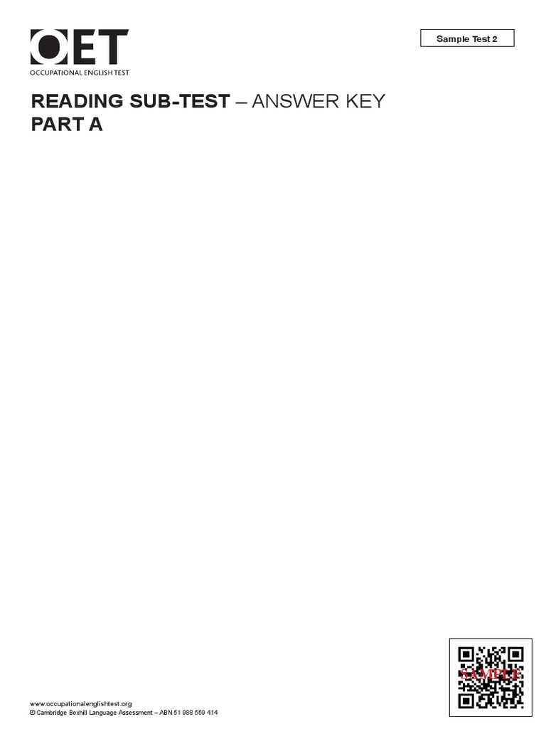 OET Reading Sample Test 2 Answer KeyPart A | PDF | Nausea ...