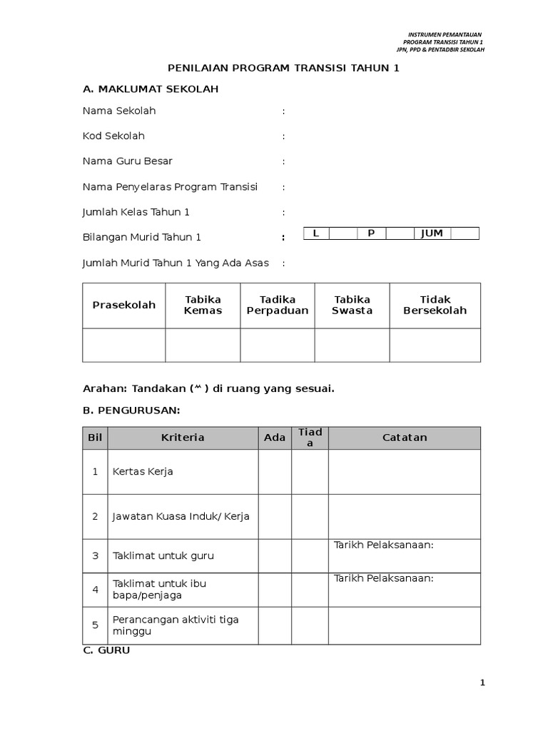 Instrumen Pemantauan Tahun 1 | PDF | Karier & Perkembangan