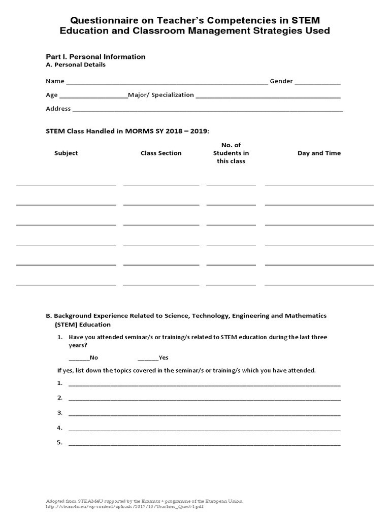 STEM Teacher Competency Survey | PDF | Science, Technology, Engineering ...