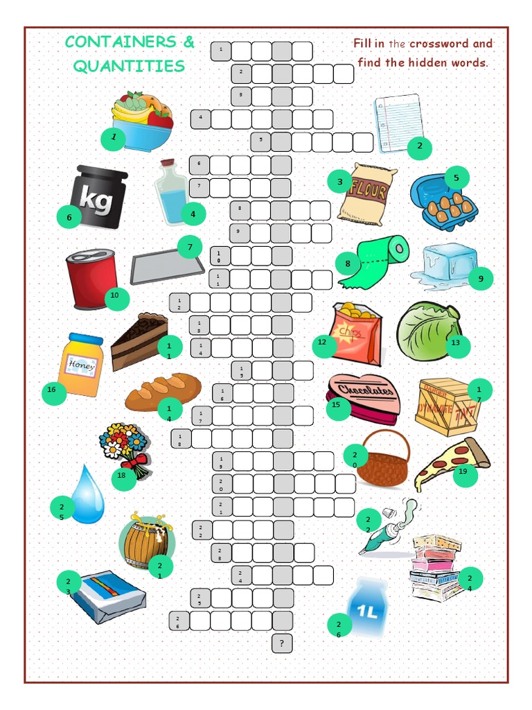 Containers Quantities Crossword Puzzle Crosswords Icebreakers Oneonone