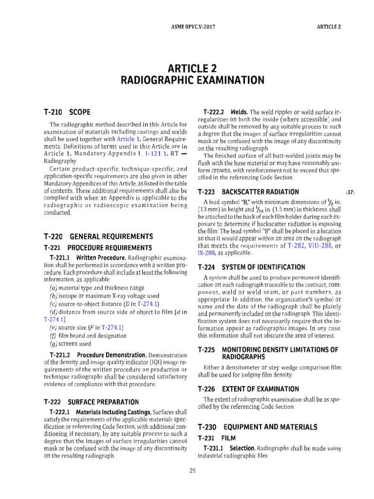 ASME Section v Article2 for RT