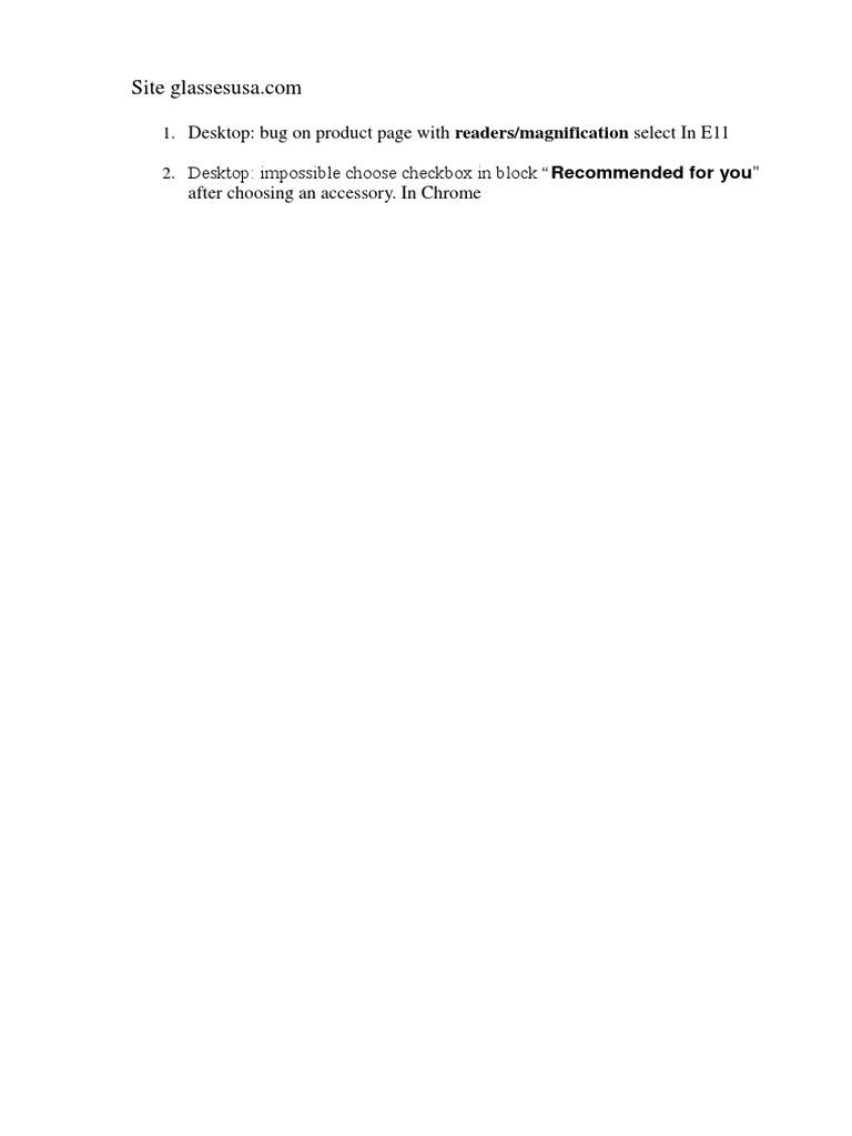 GlassesUSA Product Page Bugs | PDF | Games & Activities | Computers