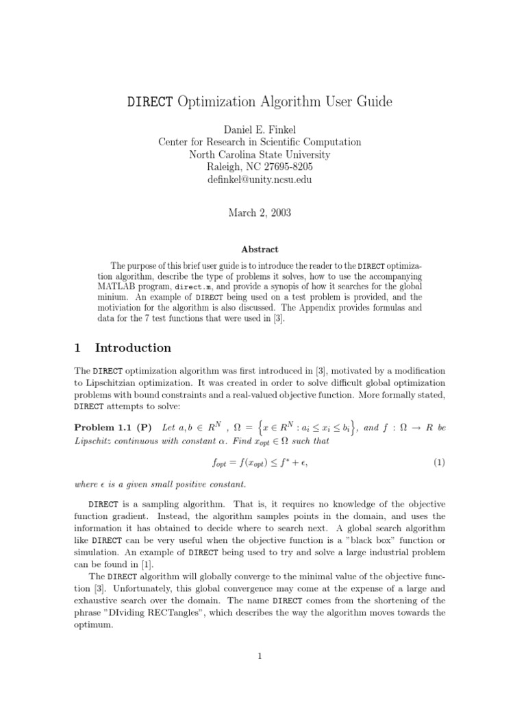 DIRECT Optimization Algorithm User Guide | PDF | Mathematical ...