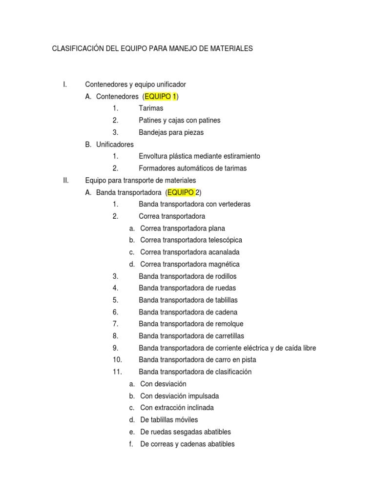 Clasificacion Del Equipo para Manejo de | PDF | Máquina elevadora ...