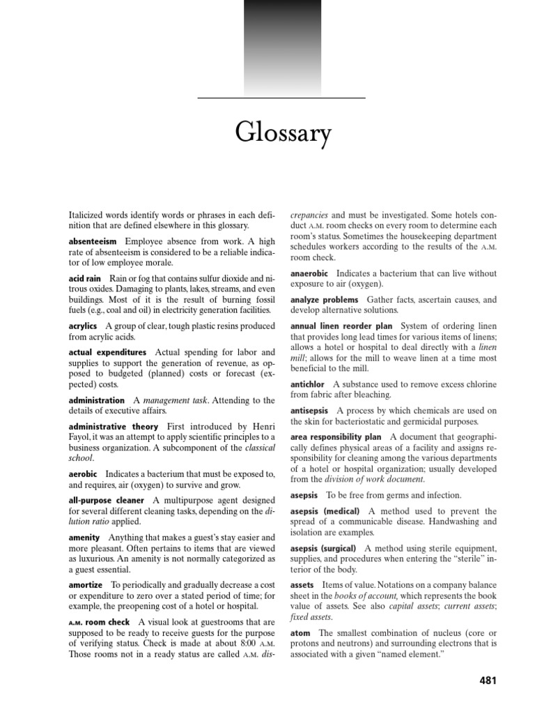 Glossary PDF Housekeeping Fires
