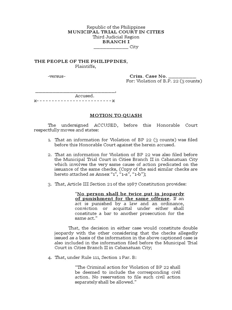 Motion To Quash Sample Form PDF Lawsuit Public Sphere