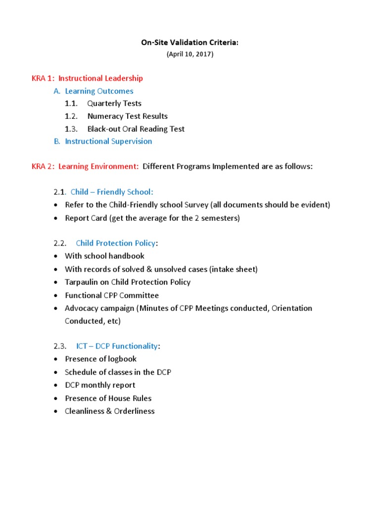 Child-Friendly School Validation Criteria | PDF