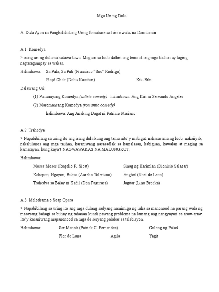 Uri NG Dula - Handouts | PDF