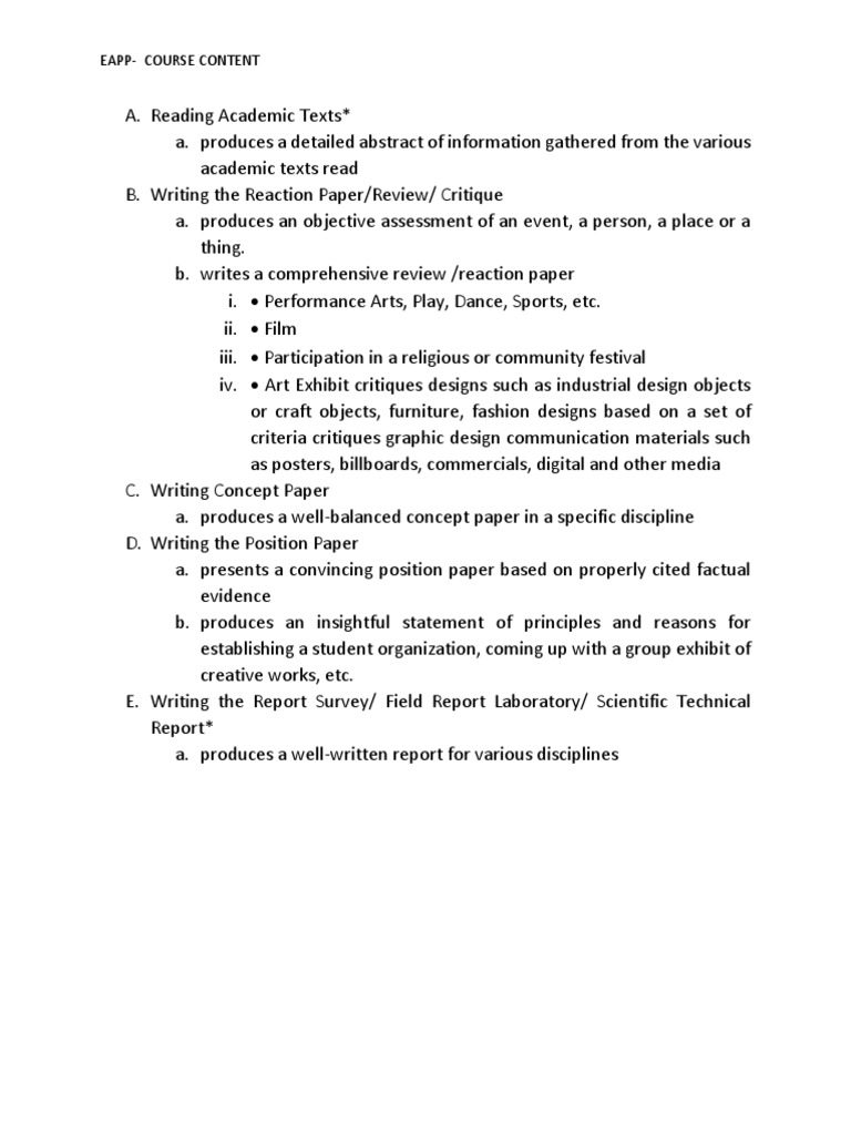 EAPP Course Content Overview | PDF