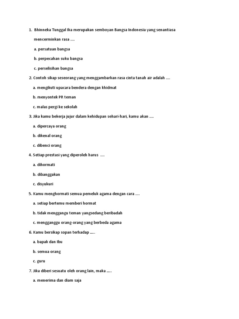 Contoh Soal Olimpiade Ppkn Bhineka Tunggal Ika