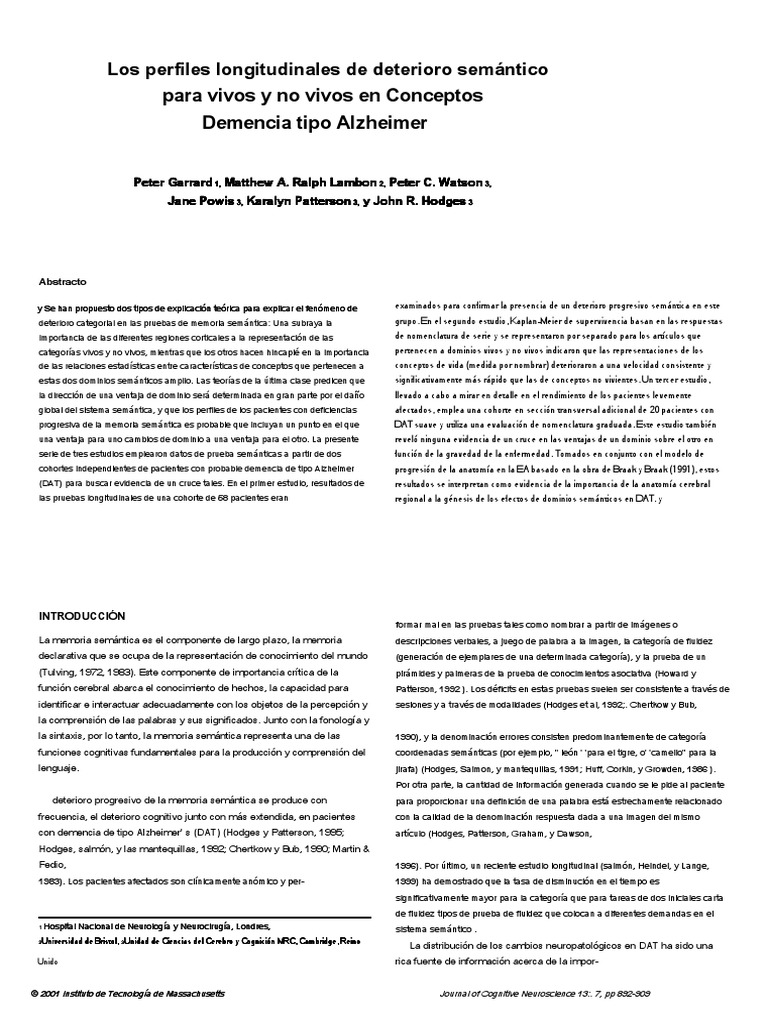 Longitudinal Profiles of Semantic Impairment For Living and Nonliving ...