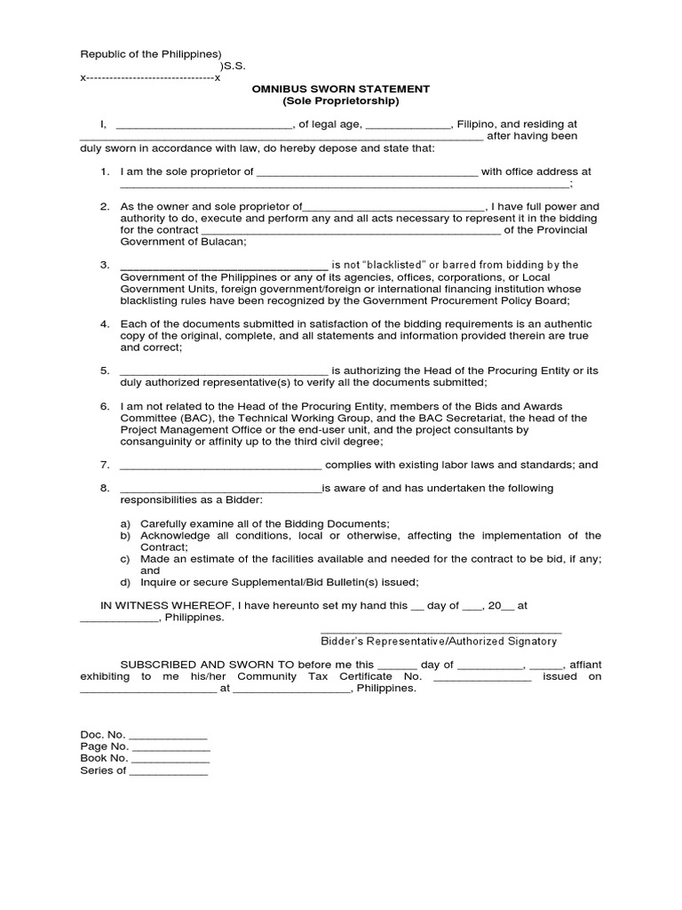 OmnibusSwornStatement (SoleProprietorship) PDF Sole Proprietorship