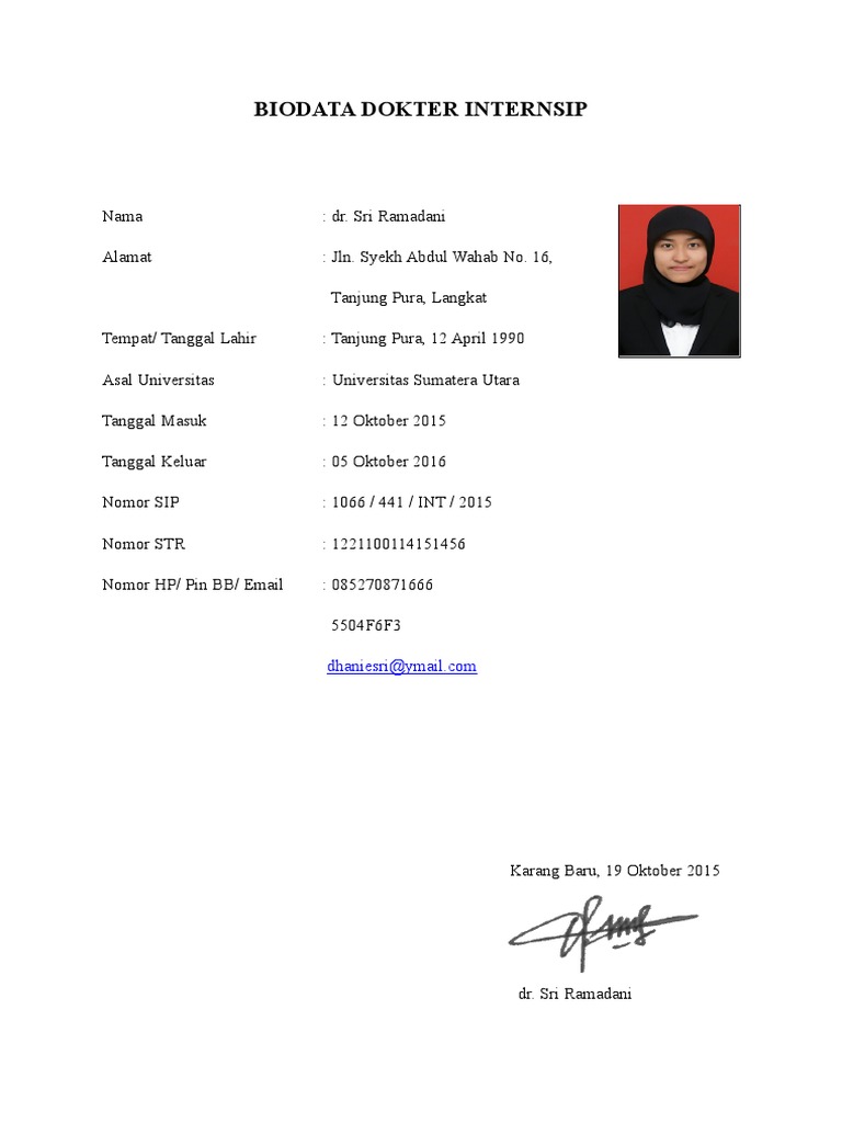 Biodata Dokter Internship 2015 | PDF