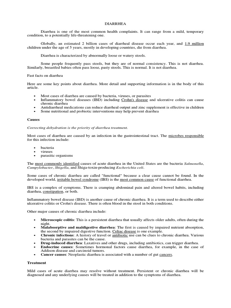 Understanding Diarrhea: Causes and Treatments | PDF | Inflammatory ...