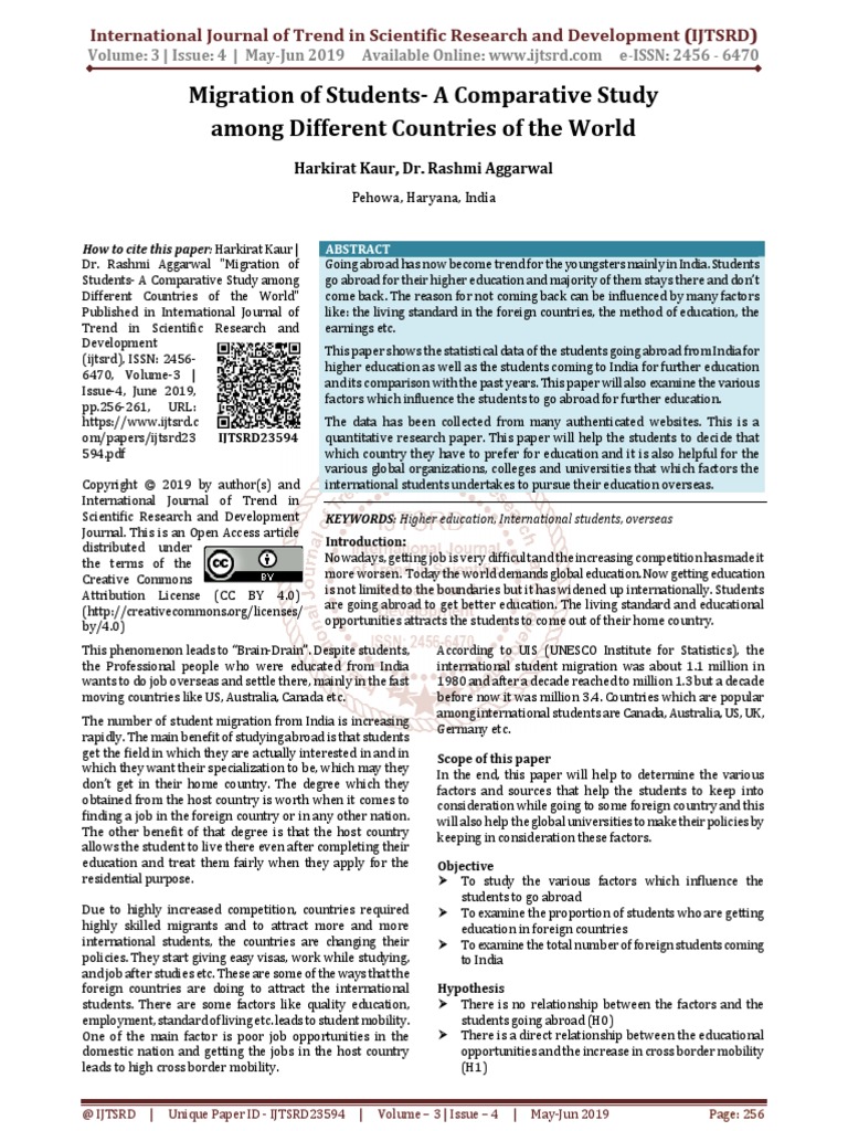 Migration of Students A Comparative Study Among Different Countries of ...