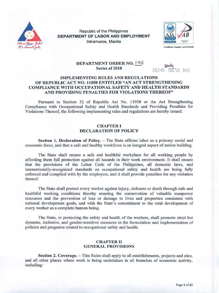 Implementing Rules of RA 11058 | PDF