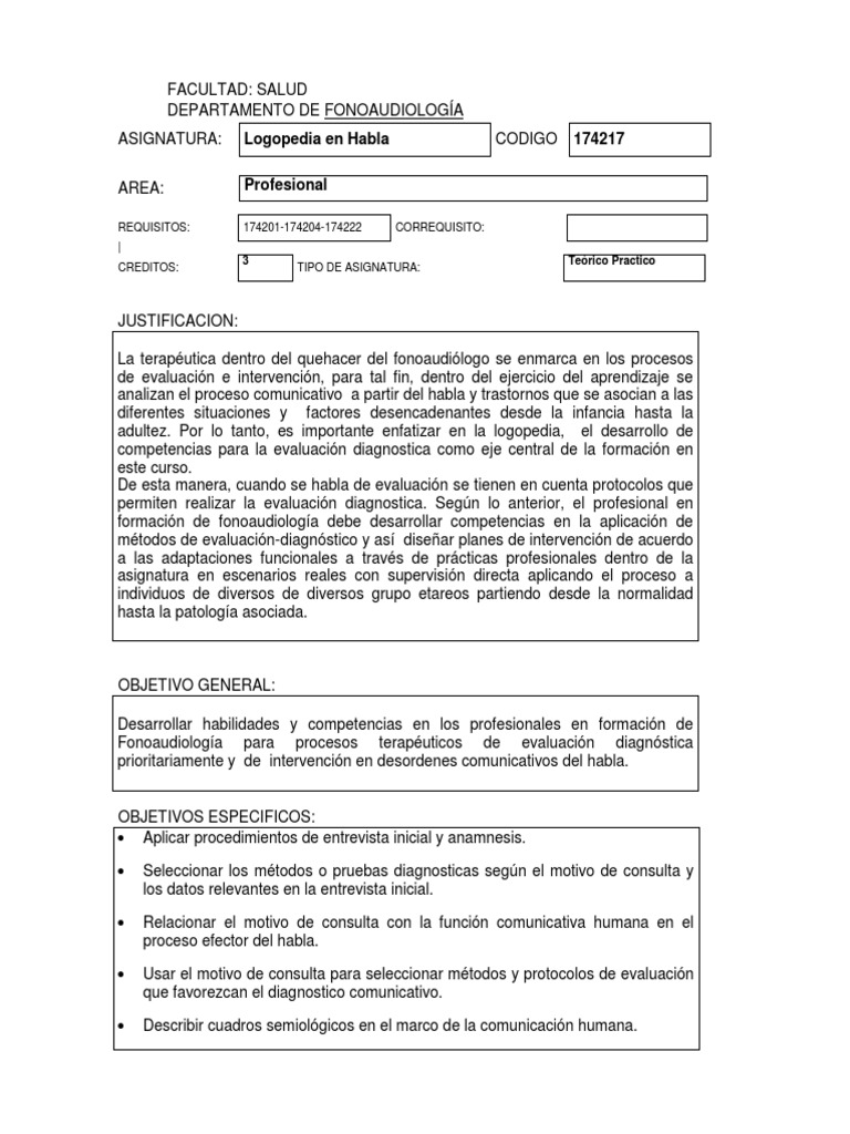 Guía de Evaluación Logopédica | PDF | Patología del habla y Lenguaje ...