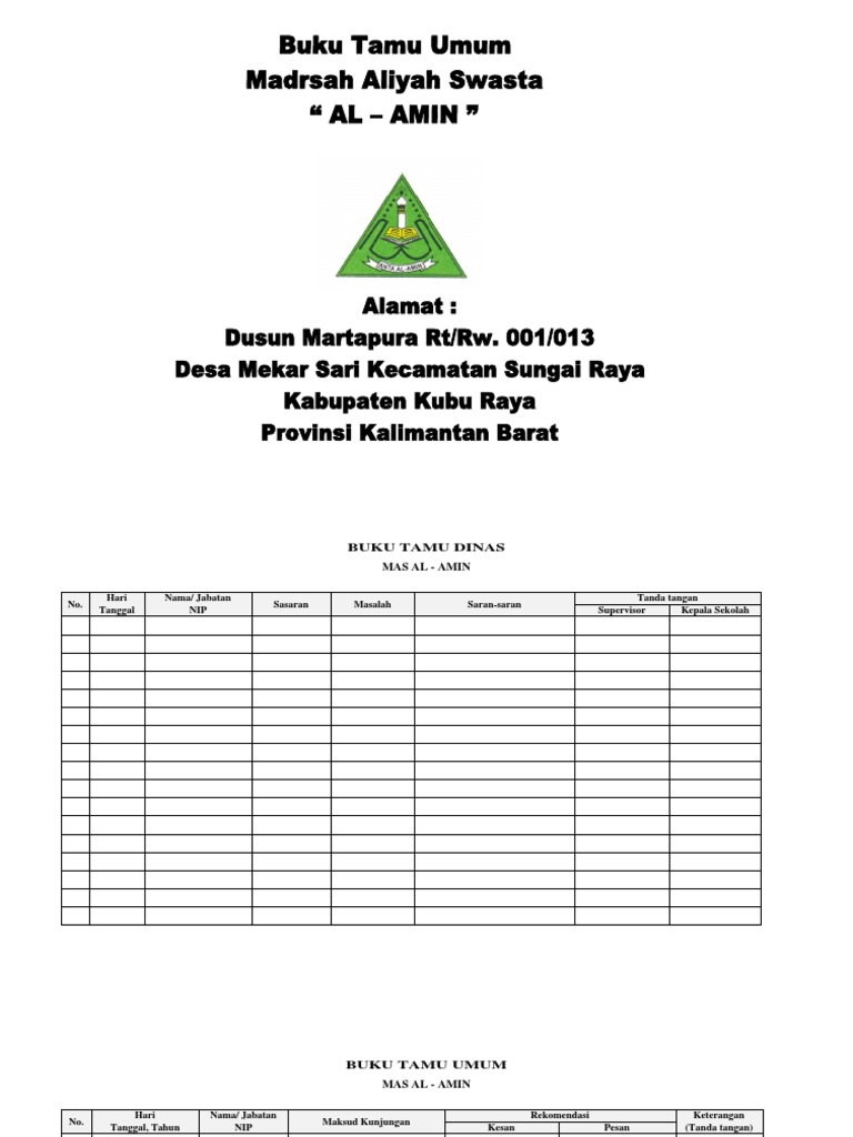 Format Buku Tamu Rt Belajar Di Rumah