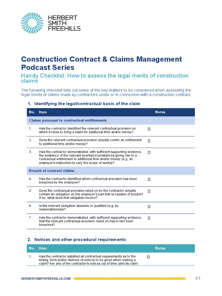 Handy Checklist How To Assess The Legal Merits of Construction Claims ...