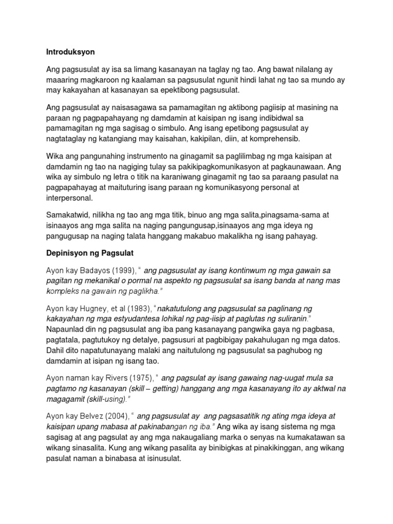 Kasanayan Sa Pagsulat | PDF
