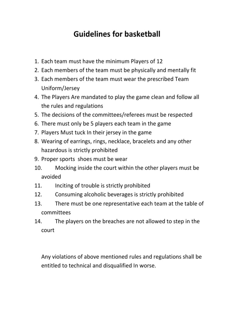Guidelines For Basketball PDF Government Information Government