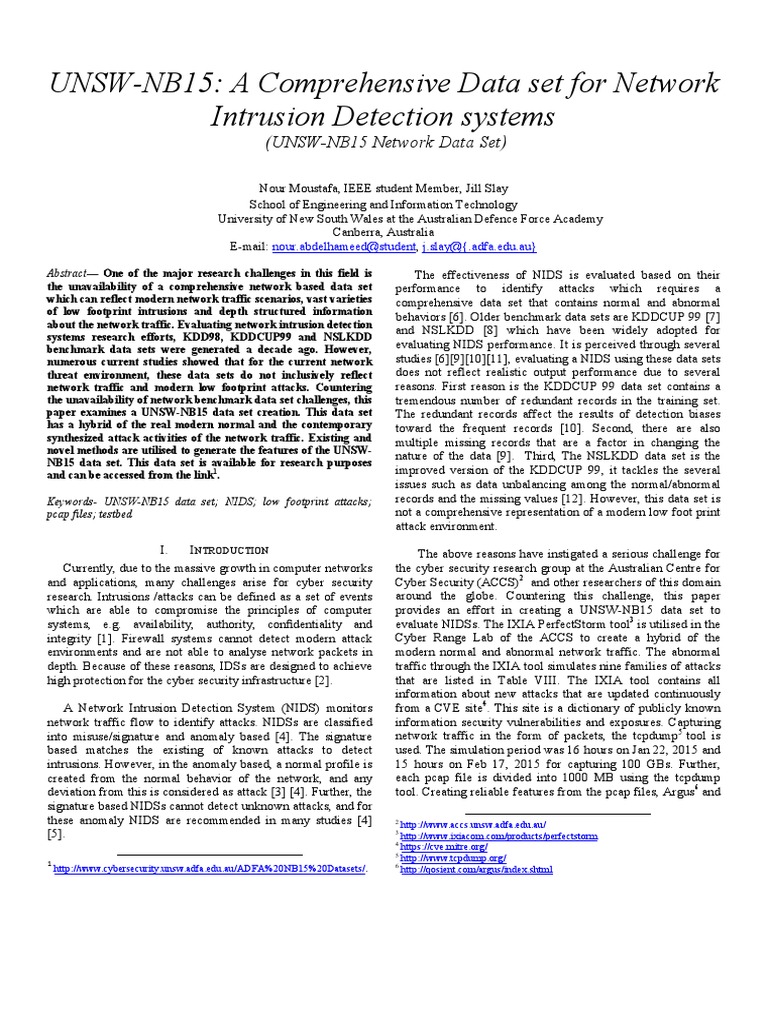 UNSW-NB15 Dataset for Intrusion Detection | PDF | Transmission Control ...
