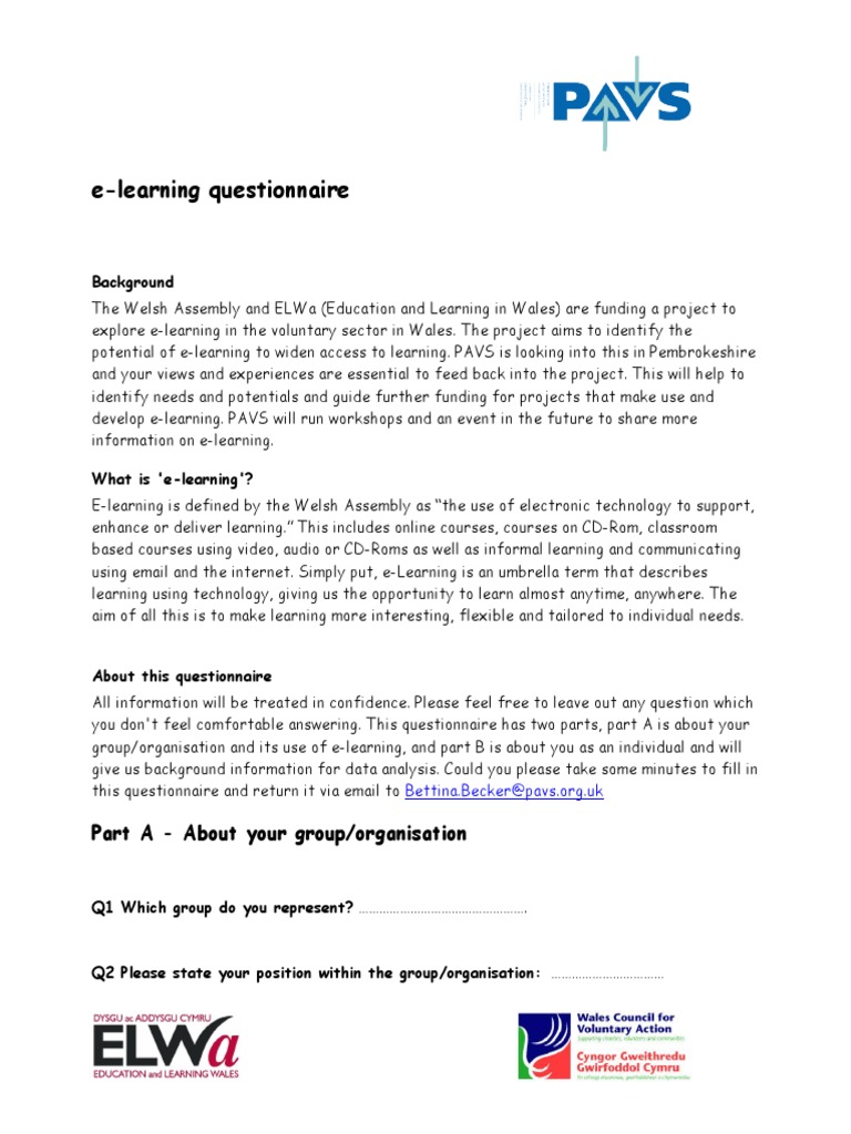 E-Learning Questionnaire for Welsh Voluntary Sector | PDF | Educational ...