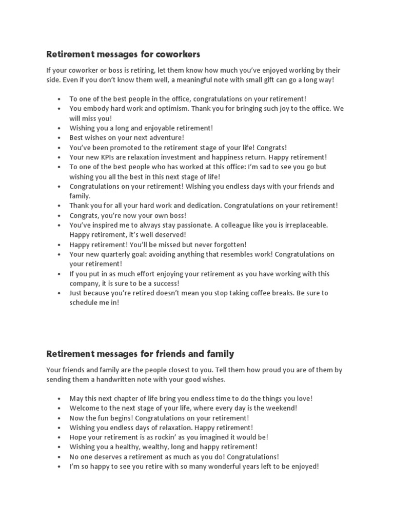 Retirement Messages for Coworkers | PDF
