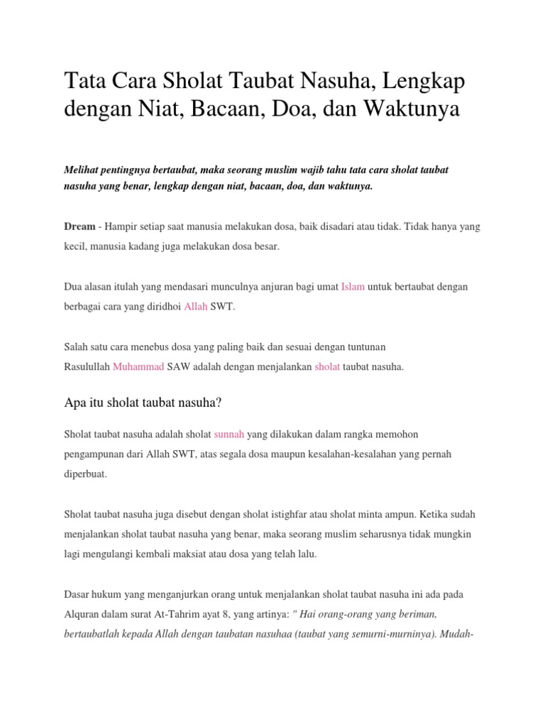 Tata Cara Sholat Taubat Nasuha Lengkap Dengan Niat Bacaan Doa Dan Waktunya