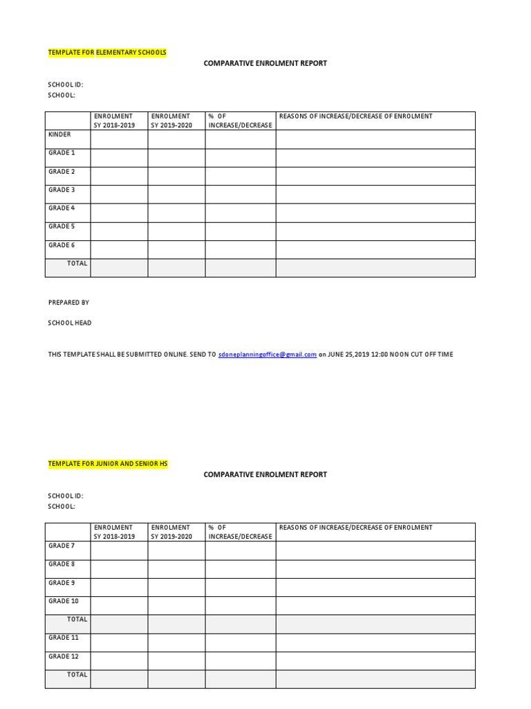 Comparative Enrollment Report Template | PDF
