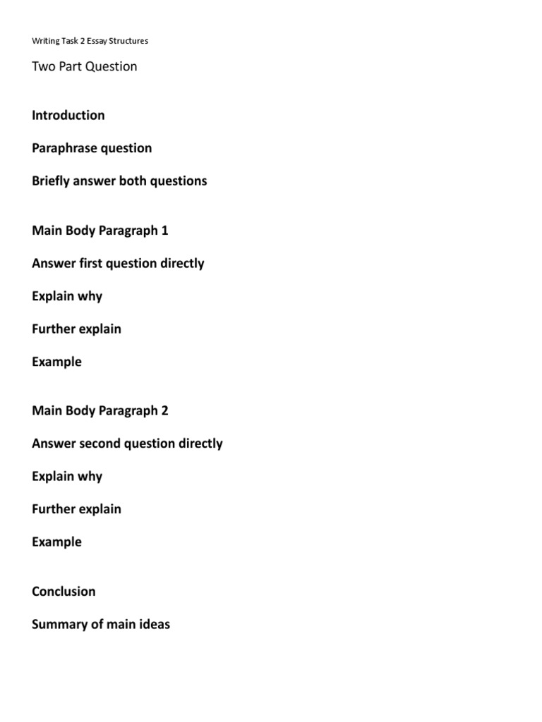 277writing Task 27 Essay Structures Two Part Questions  PDF  United