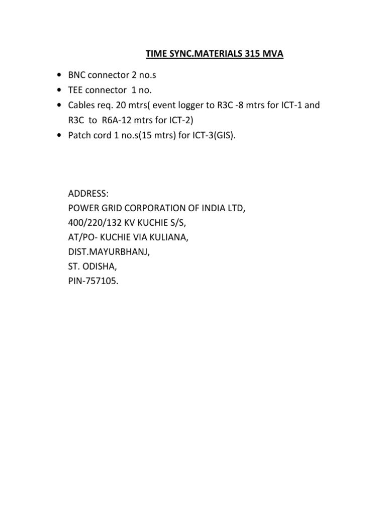 Time Sync Materials List for Power Grid | PDF