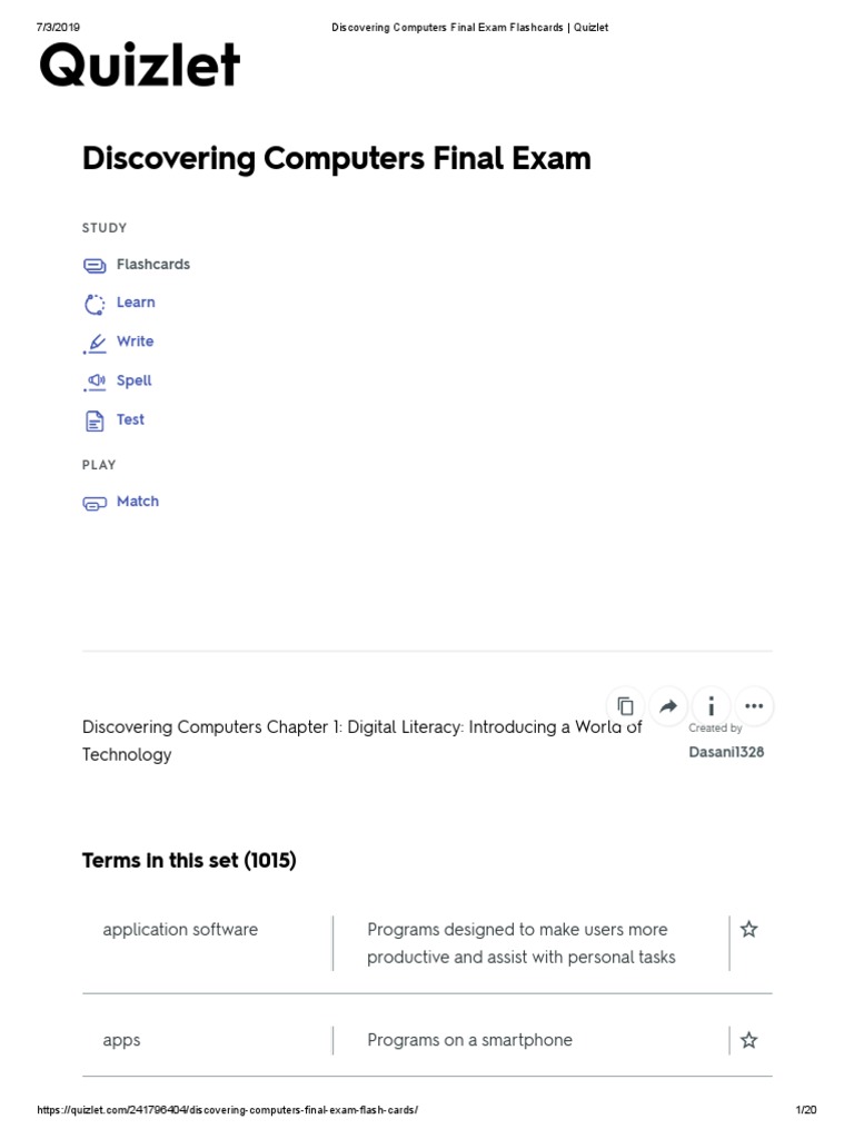 Discovering Computers Final Exam Flashcards Quizlet PDF Computer