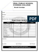 Imperial Public School Evening College Result Envelope