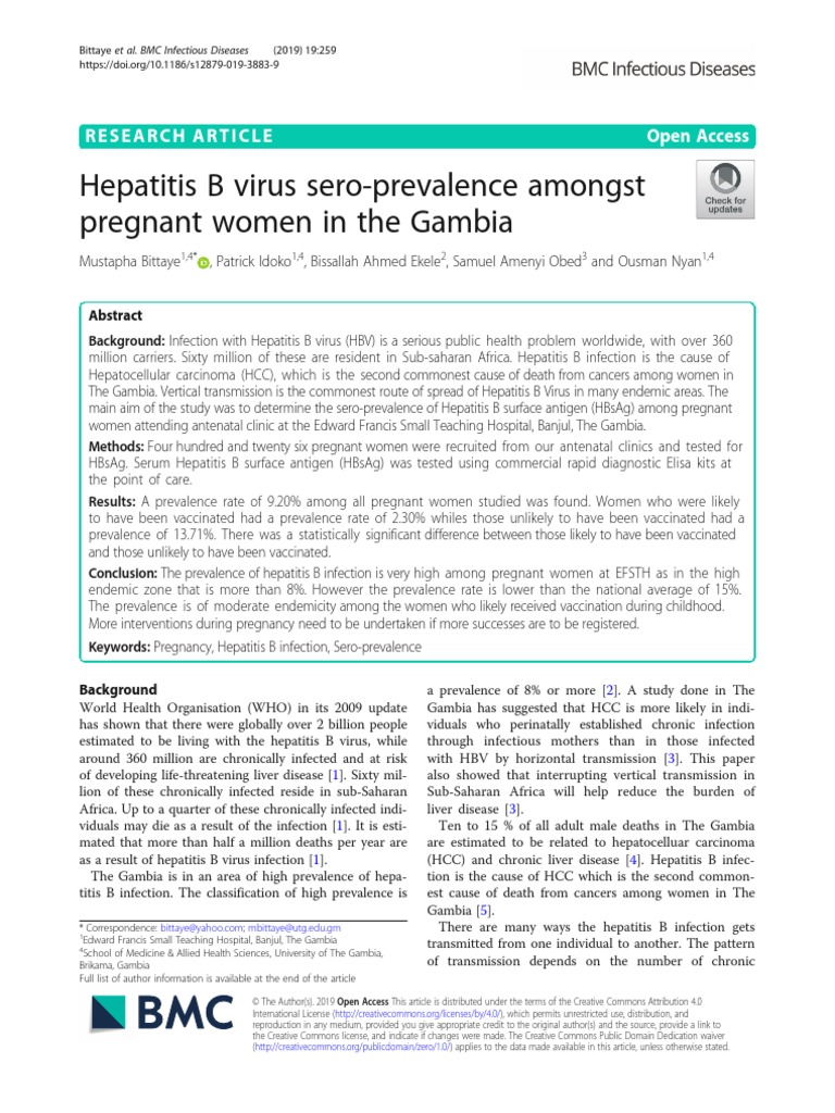 Hepatitis B Virus Sero-Prevalence Amongst Pregnant Women in The Gambia ...