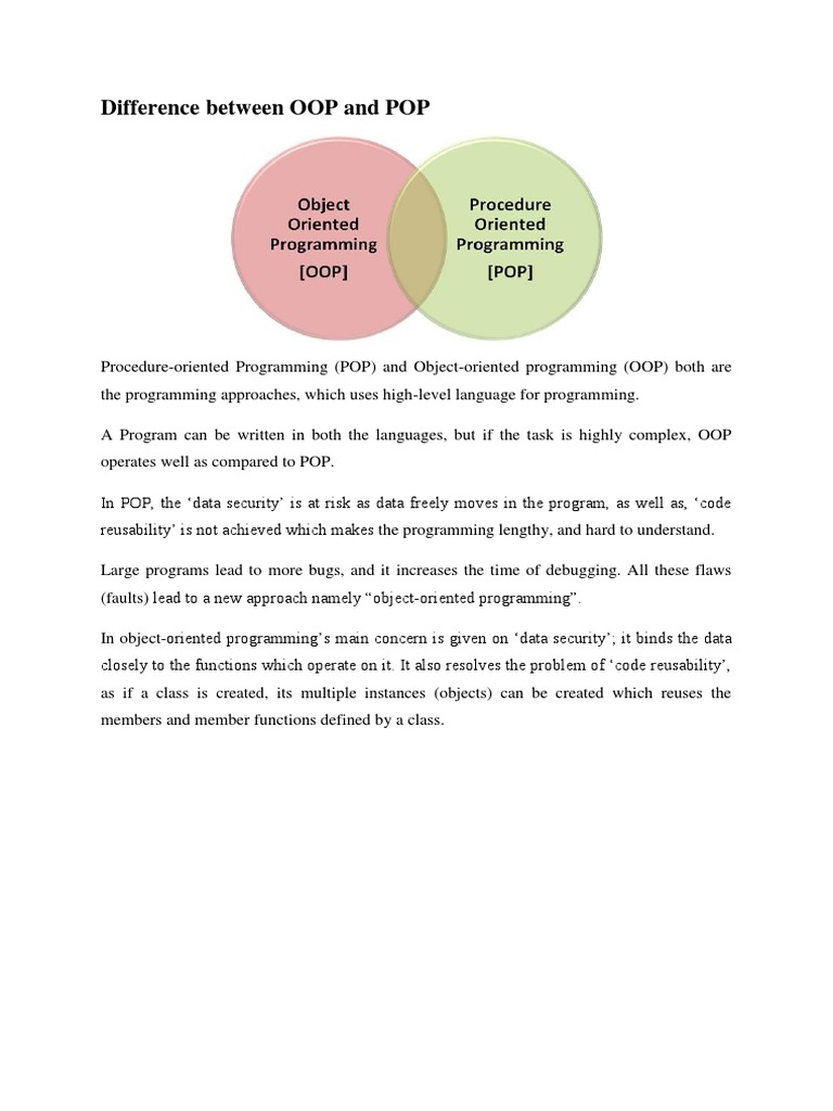 Difference Between OOP and POP | PDF | Object Oriented Programming ...