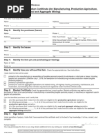 Exemption Certificate (For Manufacturing, Production Agriculture, and Coal and Aggregate Mining)