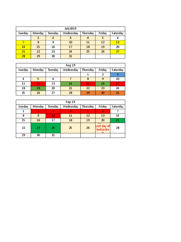 July to September 2019 Calendar Events | PDF