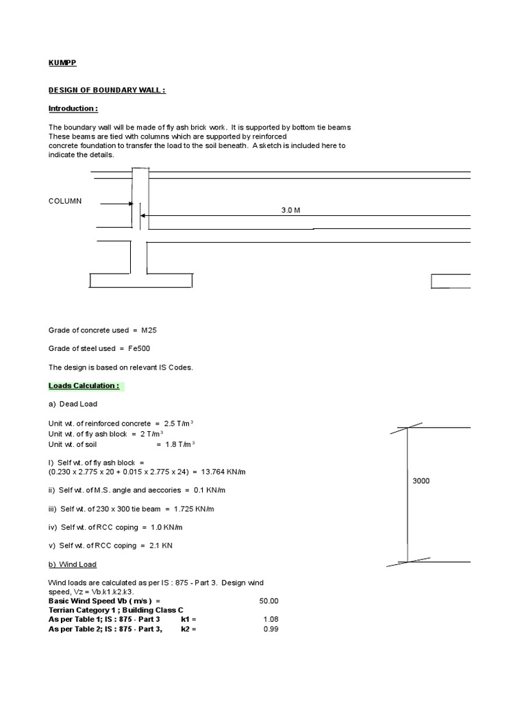 Boundary Wall Design and Analysis | PDF | Engineering | Structural ...
