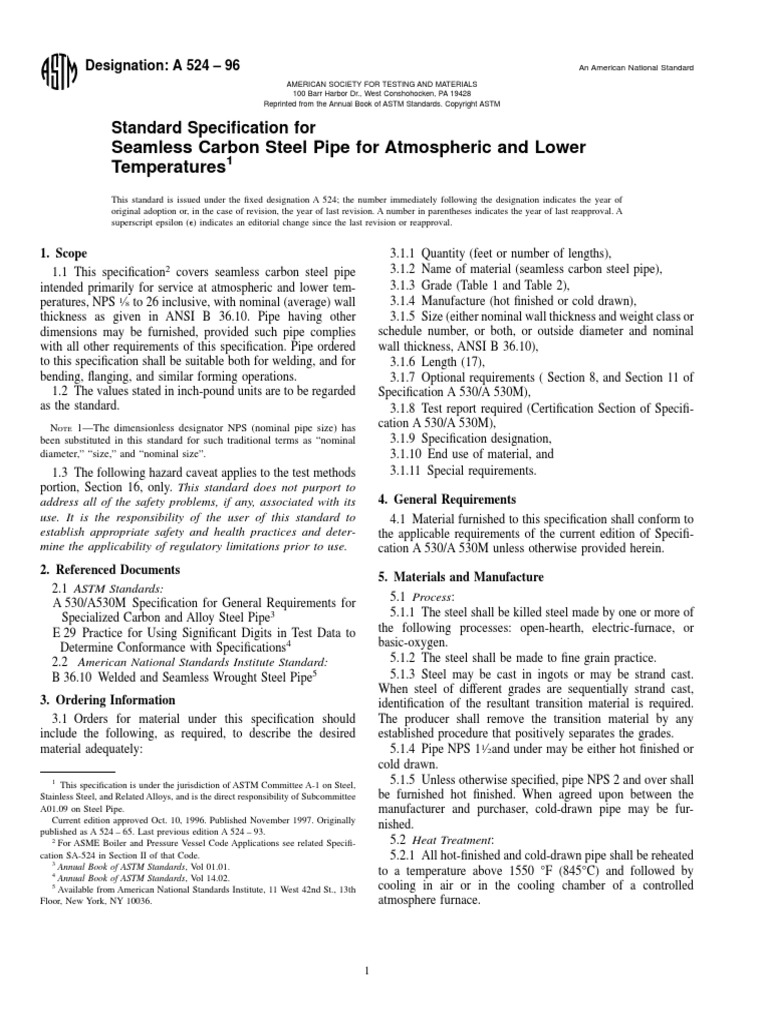 A524 PDF | PDF | Pipe (Fluid Conveyance) | Chemistry