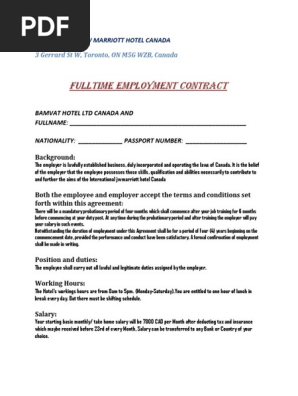 International Jw Marriott Hotel Canada Agreement Letter