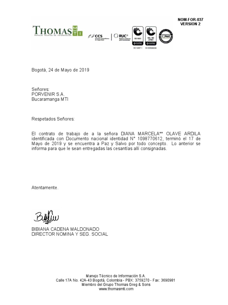 Cartas de Terminación PDF