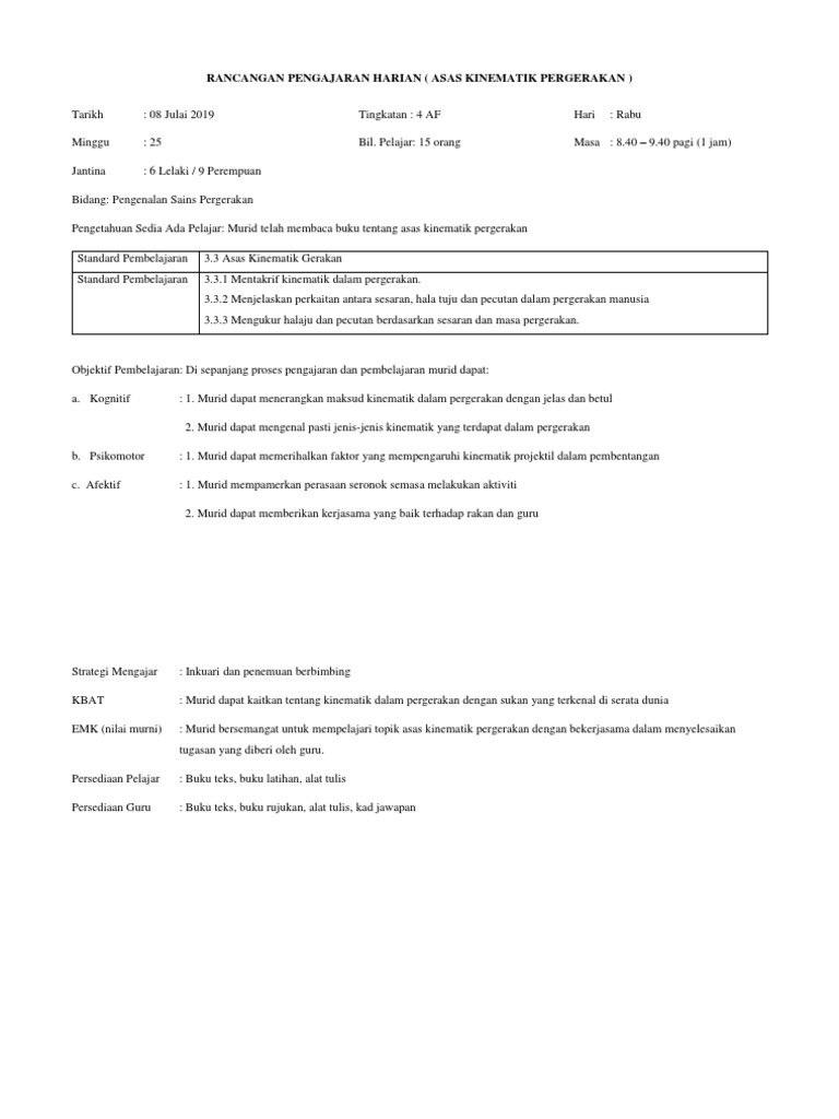 Rph Asas Kinematik Gerakan Pdf