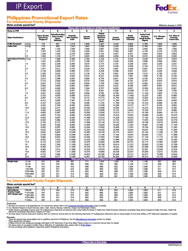 Tarifs FedEx Philippines vers USA | PDF | FedEx