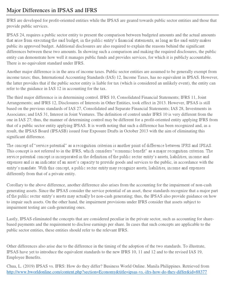 Major Differences in IPSAS and IFRS | Download Free PDF | International ...